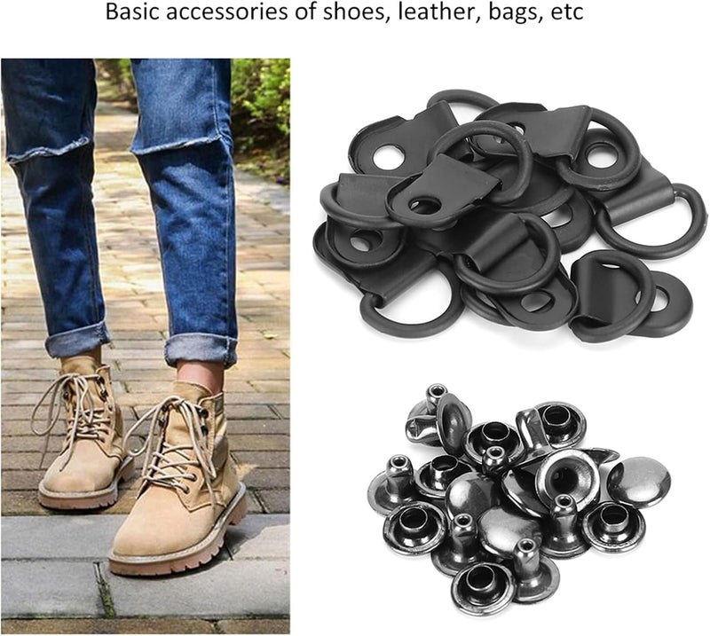KooingTech 100 Set Shoelace Hooks, 9 * 14mm D Ring Boot Hook Eyelets, Shoe Boot Lace Hooks Buckle for Camping Hiking Mountain Repair Leather Boot Repair Accessories - Image 5
